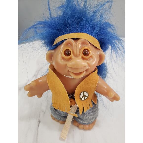 Vintage‎ DAM 1986 Troll Doll Hippie With Blue Hair 5” - Picture 6 of 6